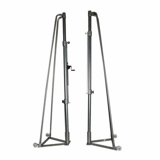 Trellis volleyball system with V-shaped base, transportable with wheels