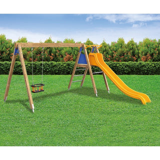 Mini altalena in legno con seggiolino a gabbia e scivolo
