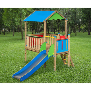 Casetta gioco palafitta con scivolo incluso un tavolino con panchette