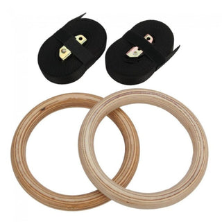 Coppia anelli da ginnastica in legno di faggio con cinghie nylon regolabili Toorx
