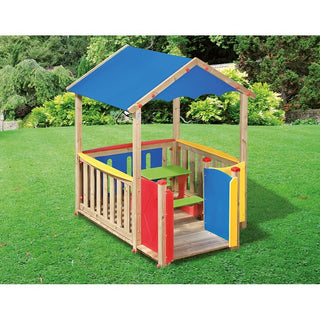 Casetta gioco con balconcino incluso tavolino e panchette
